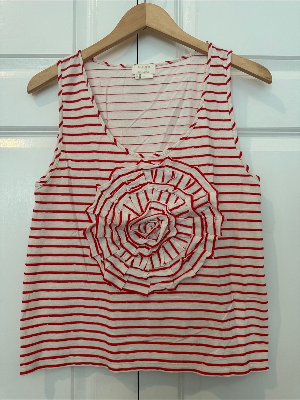 kate spade White & Red Striped Ruffle Rosette Tank